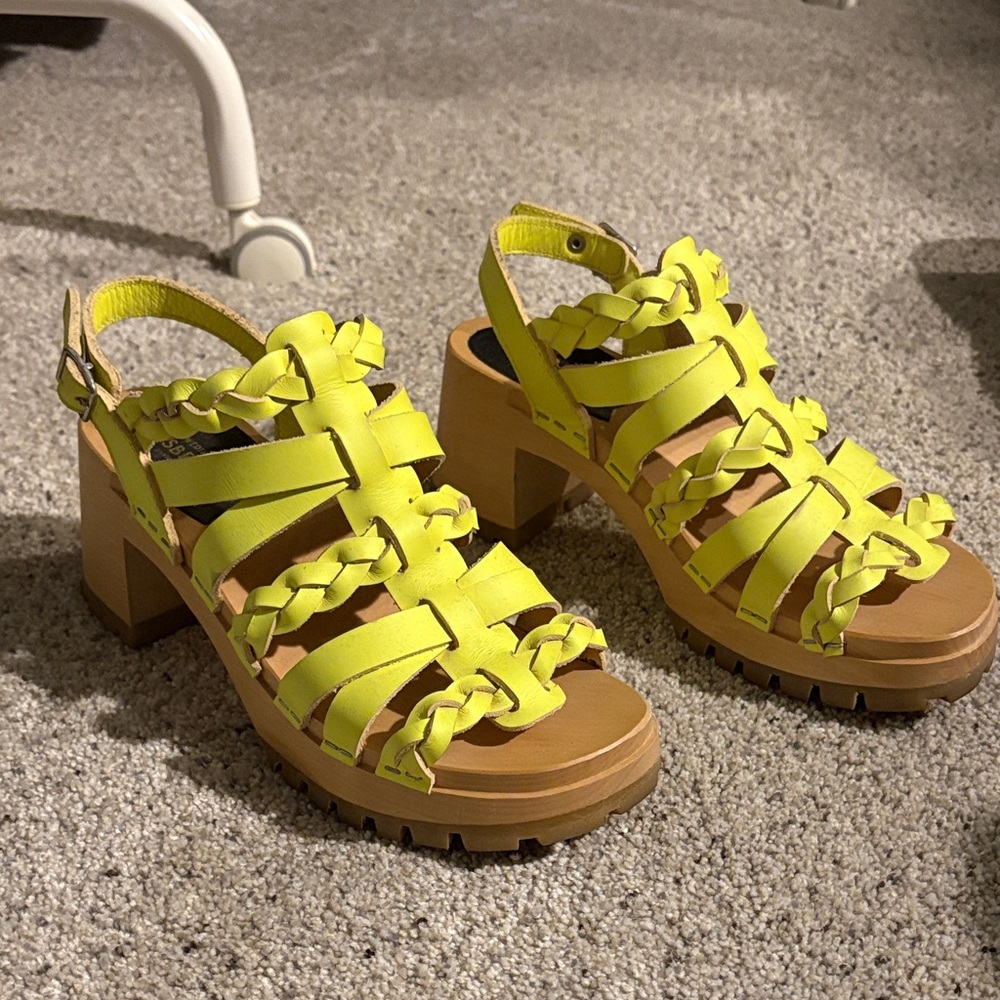 Swedish Hasbeens Bright Yellow Strappy Sandals